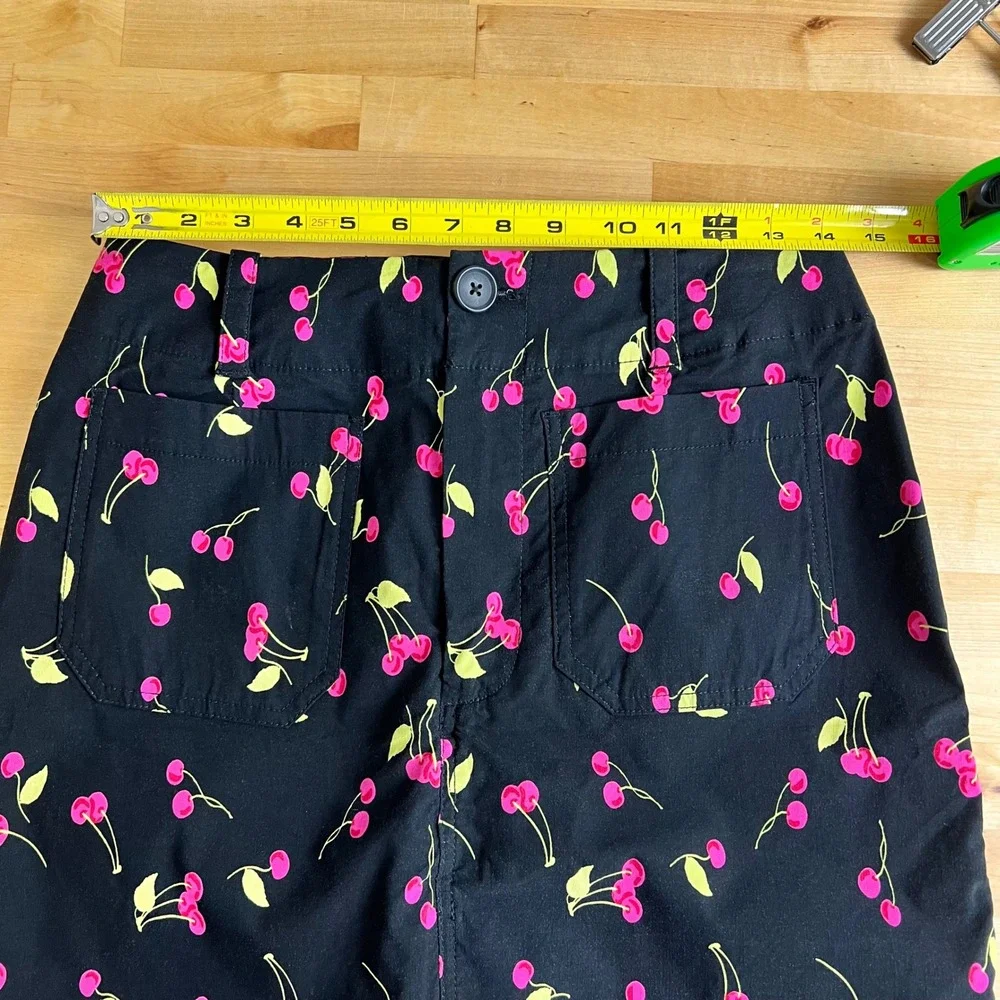 Maeve Anthropologie Cherry Print Colette Mini Skirt Black Pockets Cotton Sml NEW